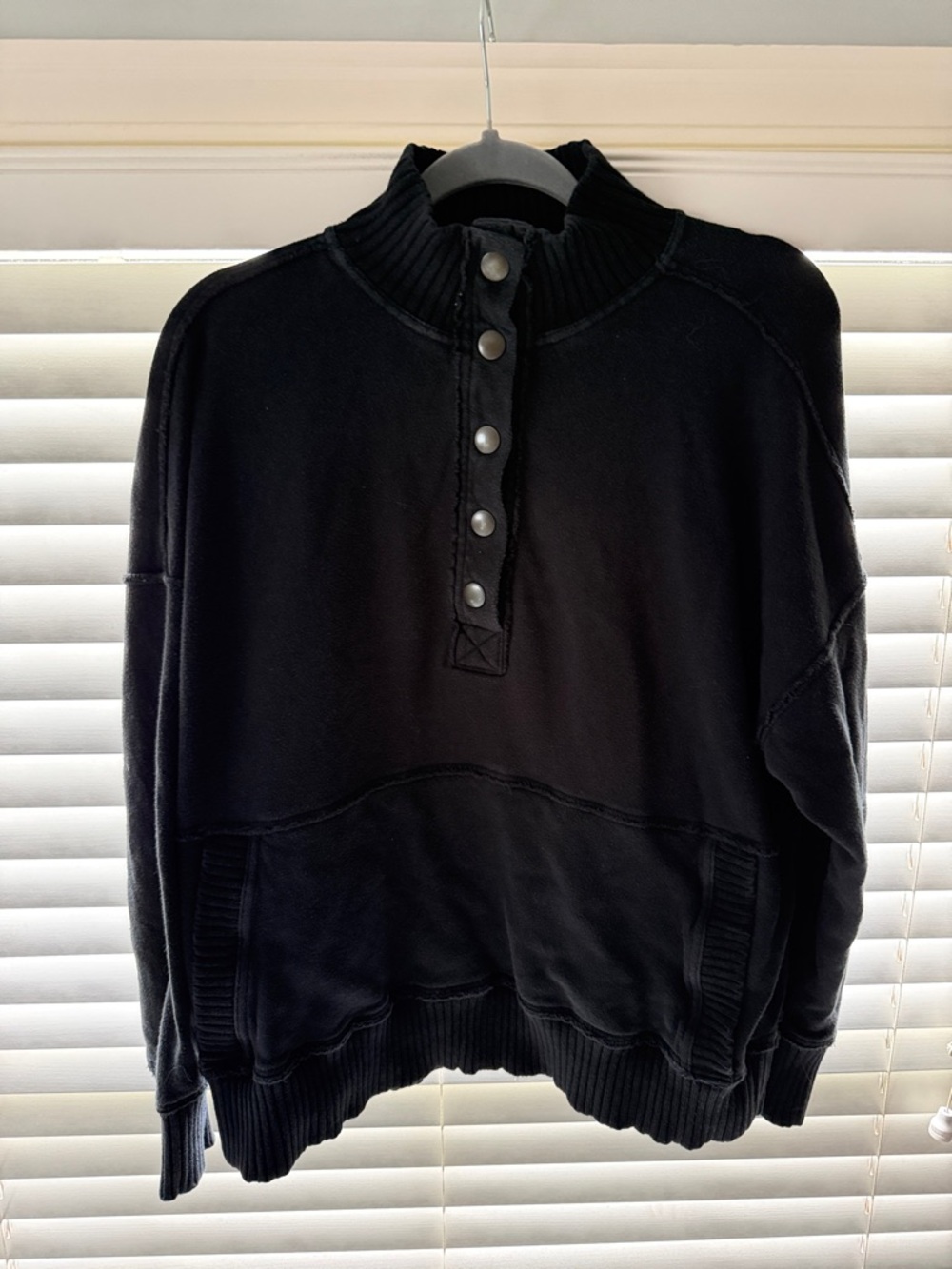Aerie Black Snap-Button Funnel Neck Sweater